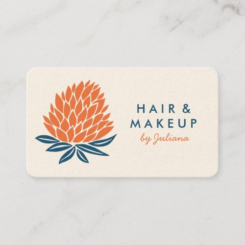 Chic Lotus Flowers Minimalist Orange Blue Business Card