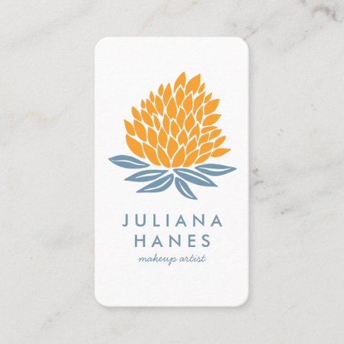 Chic Lotus Flowers Minimalist Orange Blue Business Card