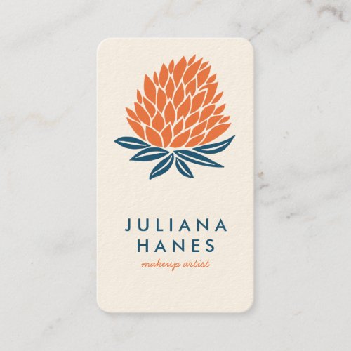 Chic Lotus Flowers Minimalist Orange Blue Business Card