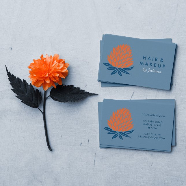 Chic Lotus Flowers Minimalist Orange Blue Business Card (Creator Uploaded)