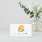 Chic Lotus Flowers Orange Blue Business Card (Standing Front)