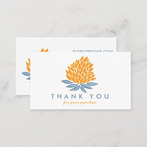 Chic Lotus Flowers Orange Blue Order Thank You Business Card