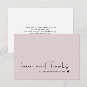 Chic Love and Thanks Casual Script Blush Pink Thank You Card