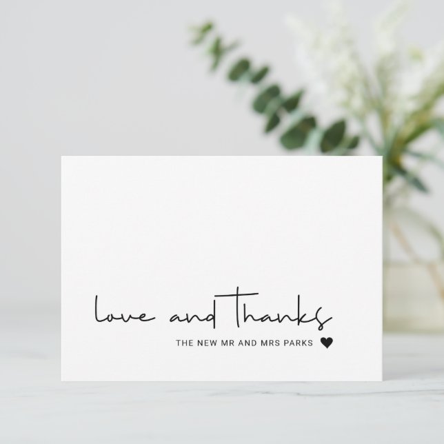 Chic Love and Thanks Casual Script Thank You Card (Standing Front)