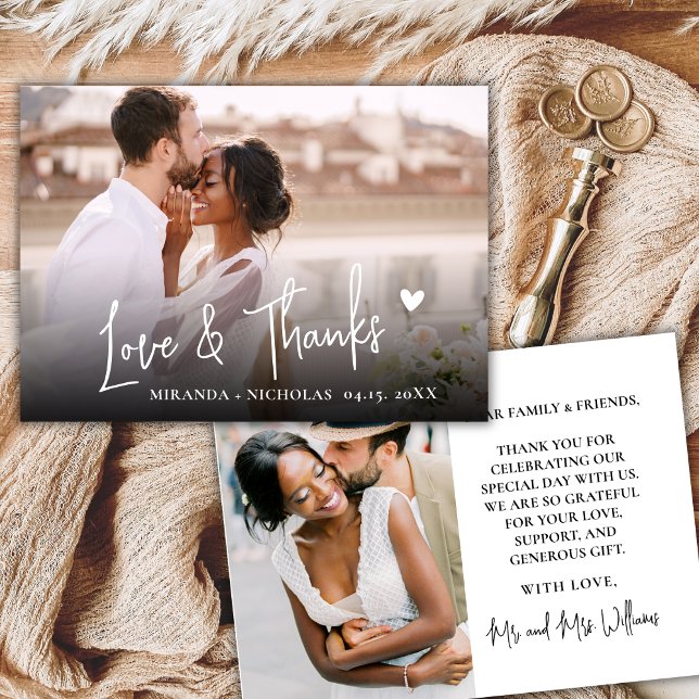 Chic Love and Thanks Script 2 Photo Script Wedding Thank You Card (Creator Uploaded)