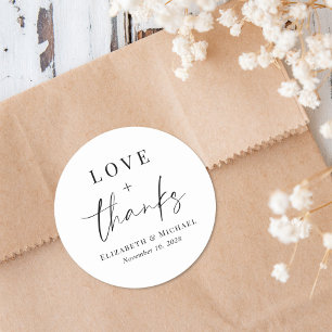 Chic Love And Thanks Wedding Classic Round Sticker