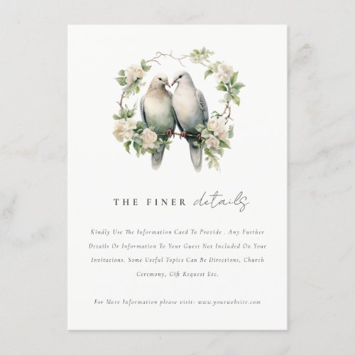 Chic Love Birds Botanical Wreath Wedding Details Enclosure Card