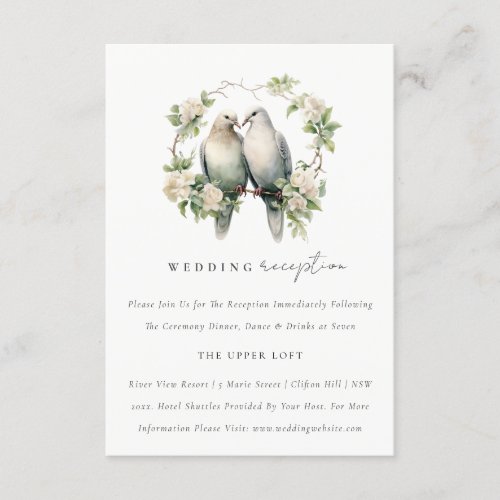 Chic Love Birds Botanical Wreath Wedding Reception Enclosure Card