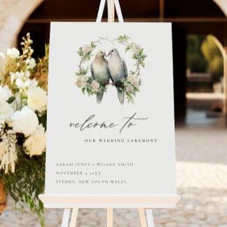 Chic Love Birds Botanical Wreath Wedding Welcome Foam Board