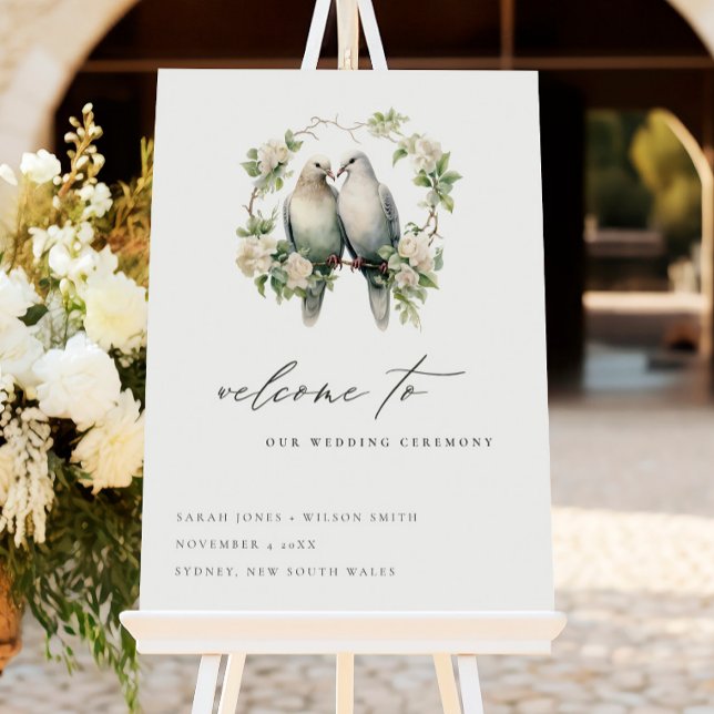 Chic Love Birds Botanical Wreath Wedding Welcome Foam Board (Creator Uploaded)