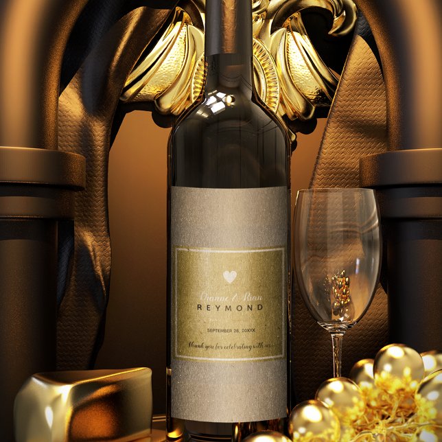 Chic love heart gold classy & elegant wedding wine label (Creator Uploaded)