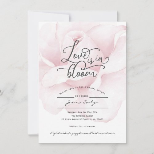 Chic love in bloom calligraphy script rose shower invitation