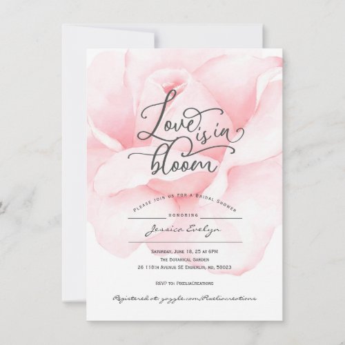 Chic love in bloom calligraphy script rose shower invitation
