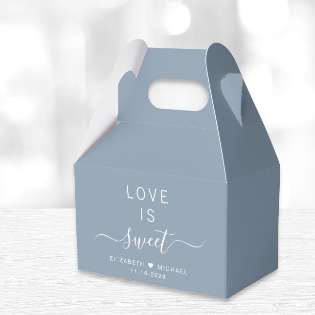 Chic Love Is Sweet Dusty Blue Wedding Favor Boxes (Creator Uploaded)