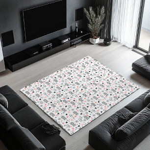 Chic Love Lettering Sketch Hearts Area Rug