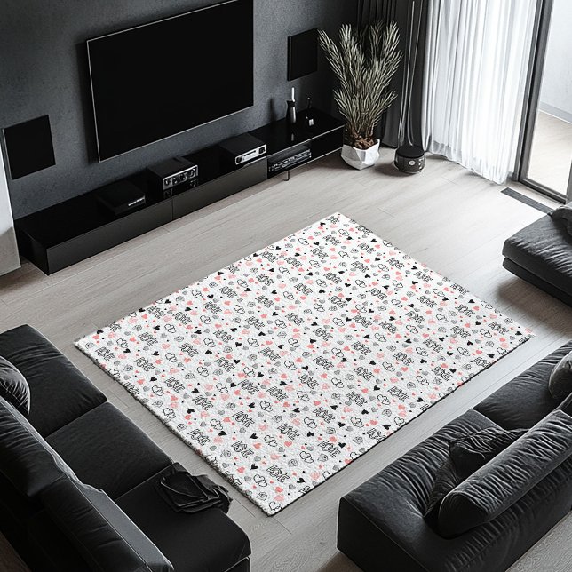 Chic Love Lettering Sketch Hearts Area Rug (Chic Love Lettering Sketch Heart Area Rug)