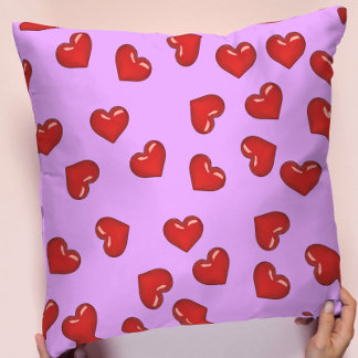 chic Love passion Red heart pattern on soft Purple Throw Pillow