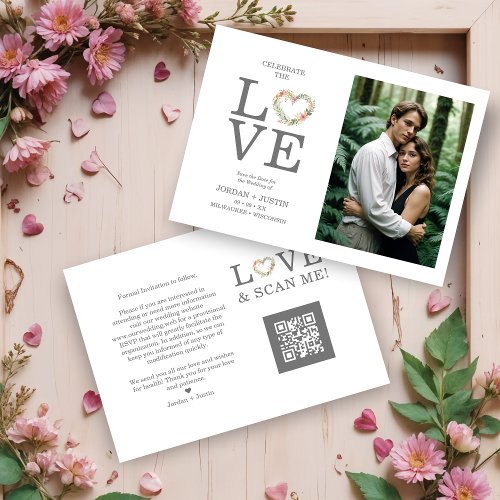 Chic Love Quote Pink Floral Heart_Shape Wreath Save The Date