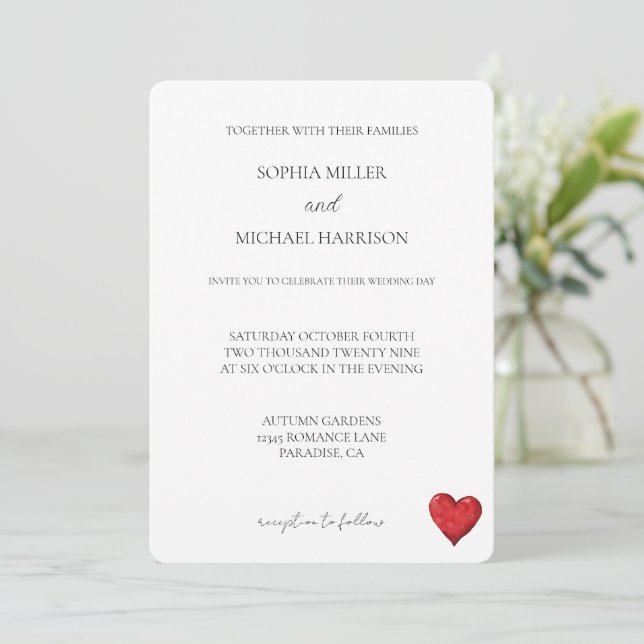 Chic Love Red Heart Wedding Invitation (Standing Front)