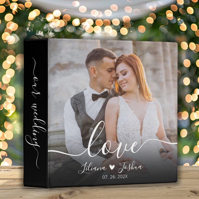 Chic Love Script Heart Wedding Photo Album 3 Ring Binder (Creator Uploaded)