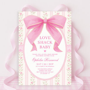 Chic Love Shack Pink Bow Lace Girl Baby Shower Invitation