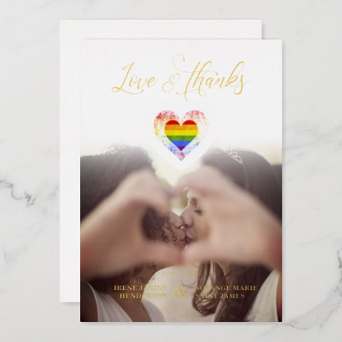 Chic Love  Thanks LGBT Rainbow Pride Heart Photo Foil Invitation