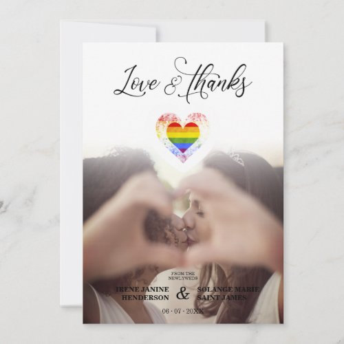 Chic Love  Thanks LGBT Rainbow Pride Heart Photo Thank You Card