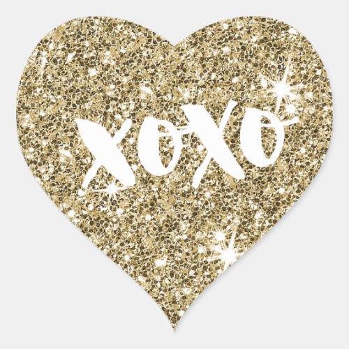 CHIC LOVE XOXO HEART modern faux gold glitter Heart Sticker