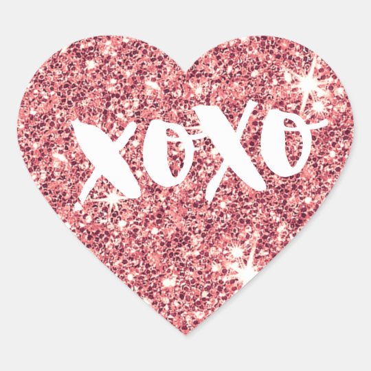 Chic Love Xoxo Heart Modern Faux Pink Glitter Heart Sticker