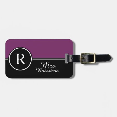 Chic Luggage/bag Tag_modern "mrs" Purple/black Luggage Tag