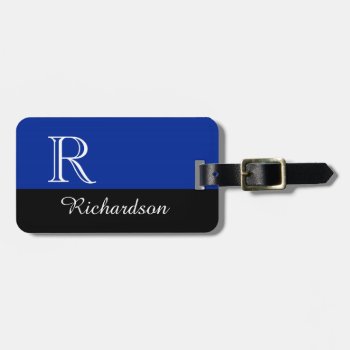 Chic Luggage Tag_black/blue/white Initial/name Luggage Tag by GiftMePlease at Zazzle