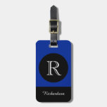 Chic Luggage Tag_black/blue/white Initial/name Luggage Tag at Zazzle