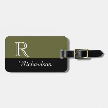 Chic Luggage Tag_black/moss/white Initial/name Luggage Tag by GiftMePlease at Zazzle