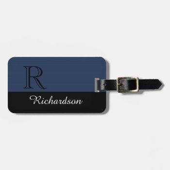 Chic Luggage Tag_black/navy/white Initial/name Luggage Tag by GiftMePlease at Zazzle