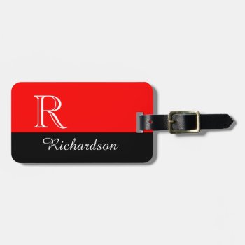 Chic Luggage Tag_black/red/white Initial/name Luggage Tag by GiftMePlease at Zazzle