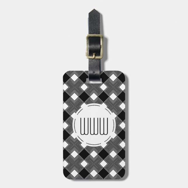 CHIC LUGGAGE TAG_BLACK/WHITE PLAID LUGGAGE TAG (Front Vertical)