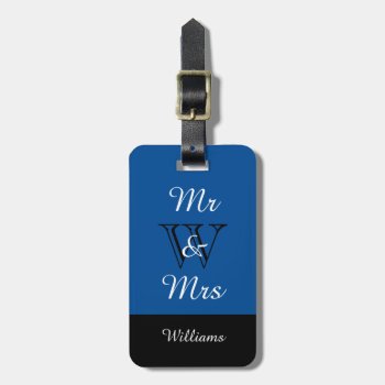 Chic Luggage Tag_"mr & Mrs" In Blue/black/white Luggage Tag by GiftMePlease at Zazzle