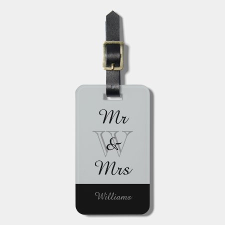 Chic Luggage Tag_"mr & Mrs" In Gray/black Luggage Tag