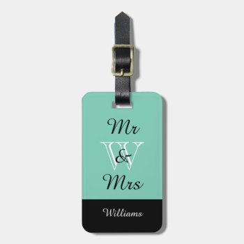 Chic Luggage Tag_"mr & Mrs" In Mint/black/white Luggage Tag by GiftMePlease at Zazzle