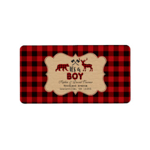 Chic Lumberjack Red Buffalo Baby Shower Label