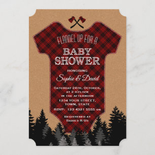 "Chic Lumberjack Red Buffalo Baby Suit Baby Shower Invitation