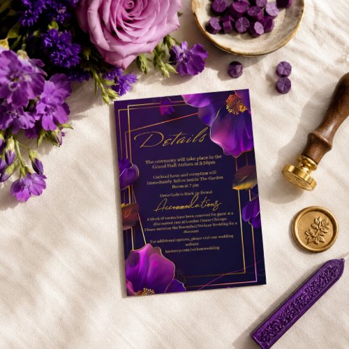 Chic Luminous Violets Purple Wedding Details Enclosure Card