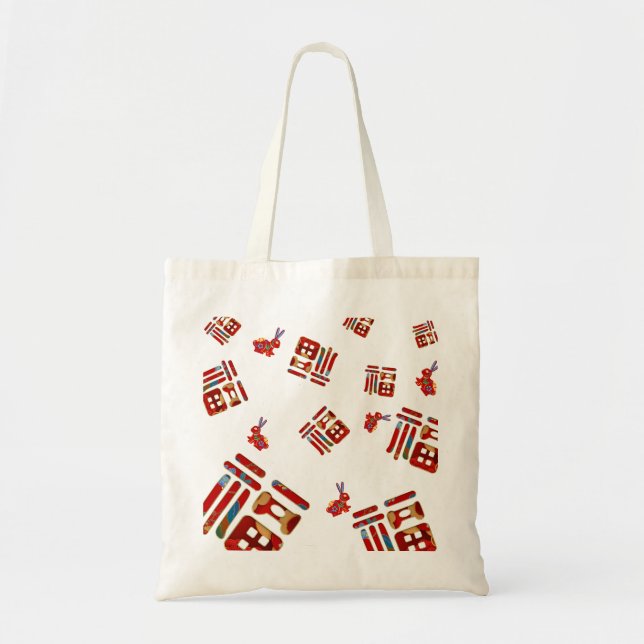 Chic Lunar Year Gift Rainbow Rabbit 福 Blessings Tote Bag (Front)