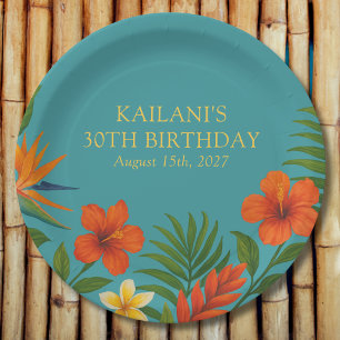 Chic Lush Tropical Floral Luau Birthday Party Paper Plates