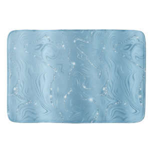 Chic Luxury Baby Blue Silver Glitter Pattern Bath Mat