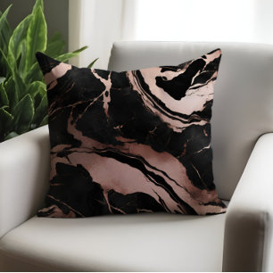 Chic Luxury Black Rose Gold Marble Pattern Throw Pillow
