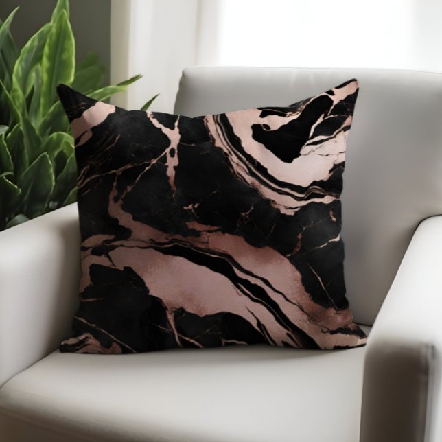 Chic Luxury Black Rose Gold Marble Pattern Throw Pillow (Creator Uploaded)