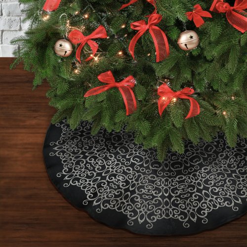 CHIC LUXURY BLACK  SILVER CHRISTMAS DAMASK GOTHIC BRUSHED POLYESTER TREE SKIRT