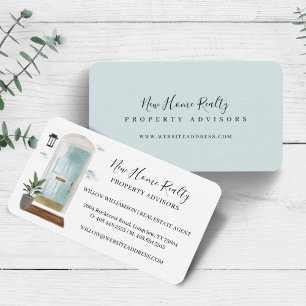 Chic Luxury Blue Watercolor Door Real Estate Agent Business Card
