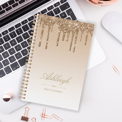 Chic Luxury Glitter Drips Gold 2024 Planner